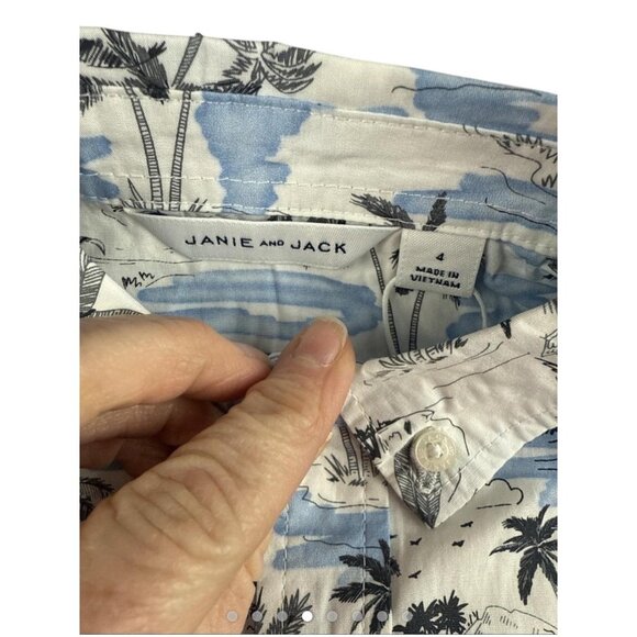 Janie & Jack Palm Tree Collared Button Down Cotton Shirt Sz 4 Boys Toddler - Picture 7 of 10